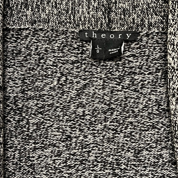 Theory Wool Knit Cardigan Marled Gray Black Open Drape Front Cardigan Sweater - Picture 3 of 6